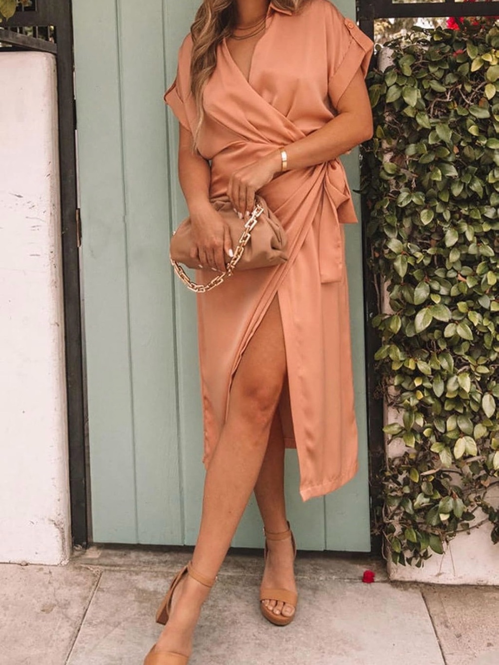 VICI | Blush Pink Satin Maxi Wrap Dress Sz XL